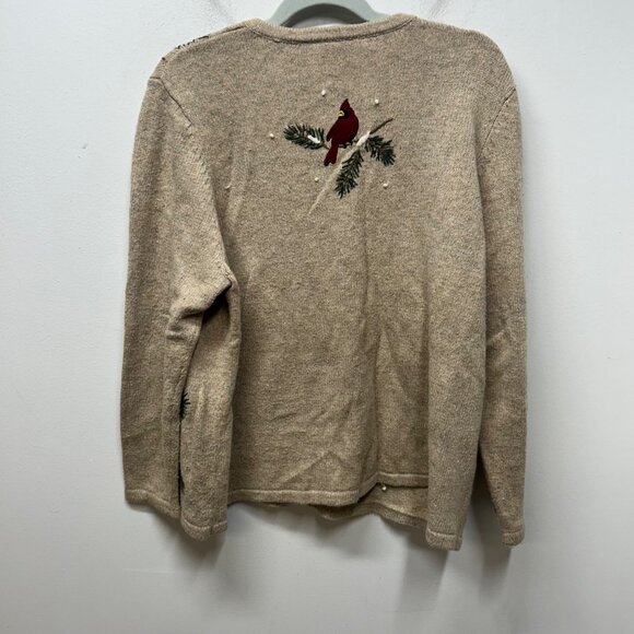 Croft & Barrow Holiday Cardinal Red tan Bird Zip Front Cardigan sweater 1x - Picture 7 of 9
